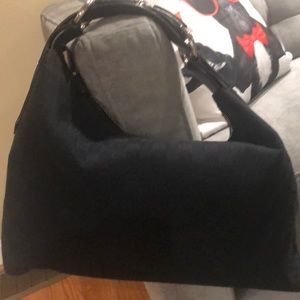Gucci horse bit handbag black monogram fabric